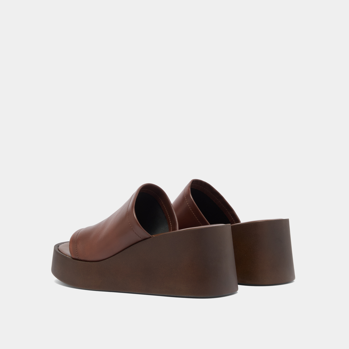 Wedge mules in dark brown leather | EUGENE
