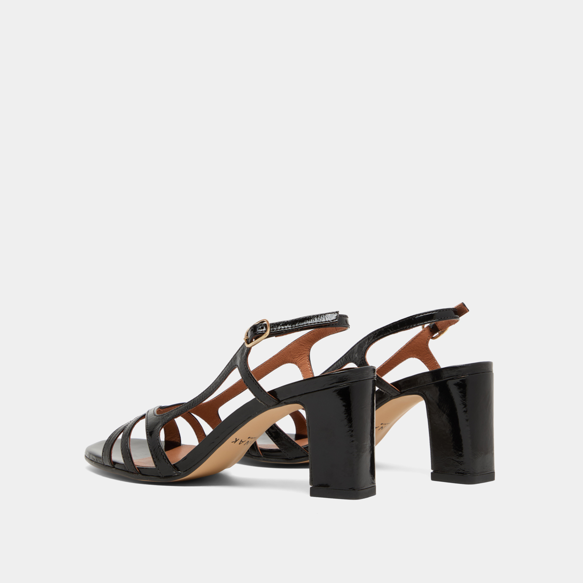 High-heeled sandals in black shiny leather | VAIANA