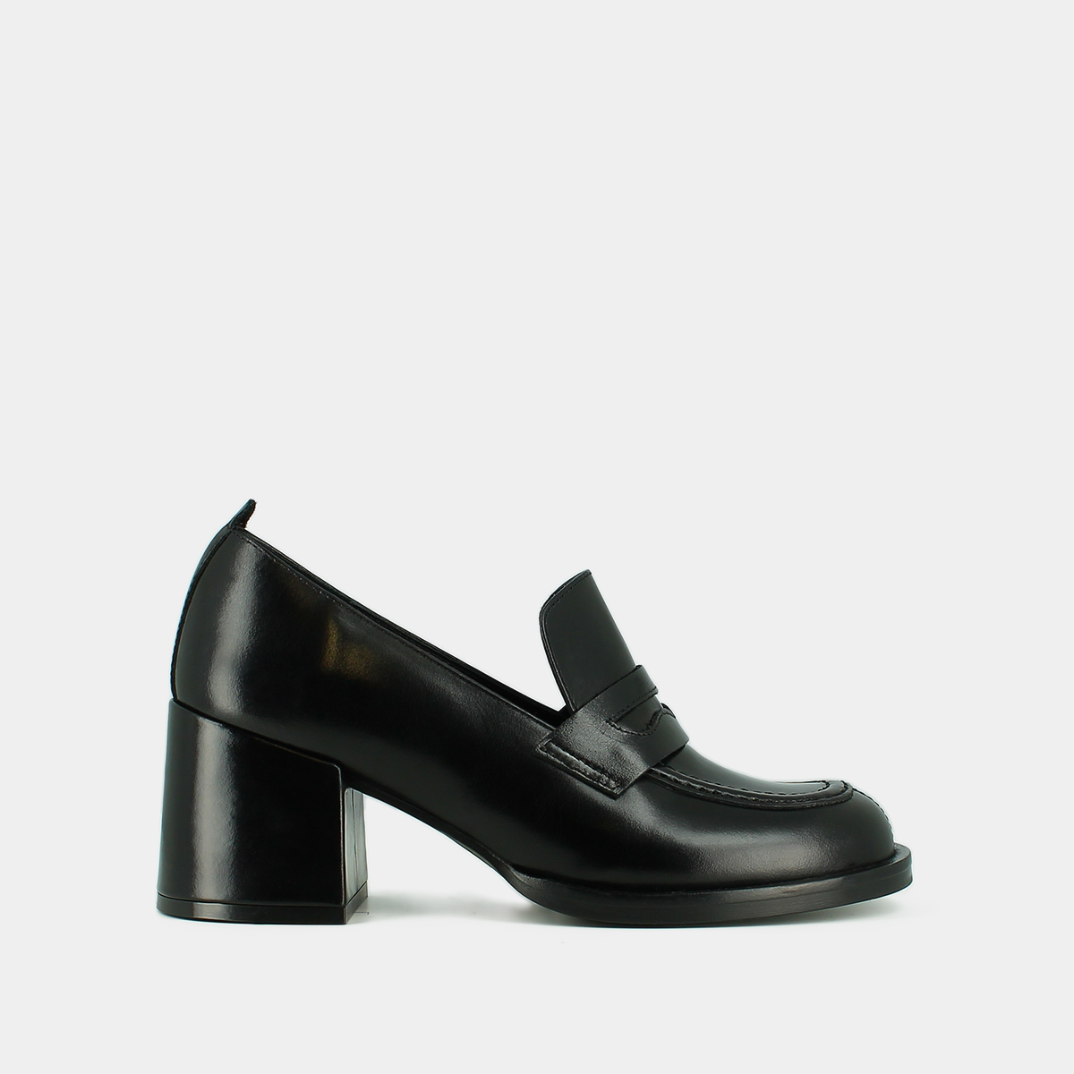 Mocassins college à talons in black leather | BICHE