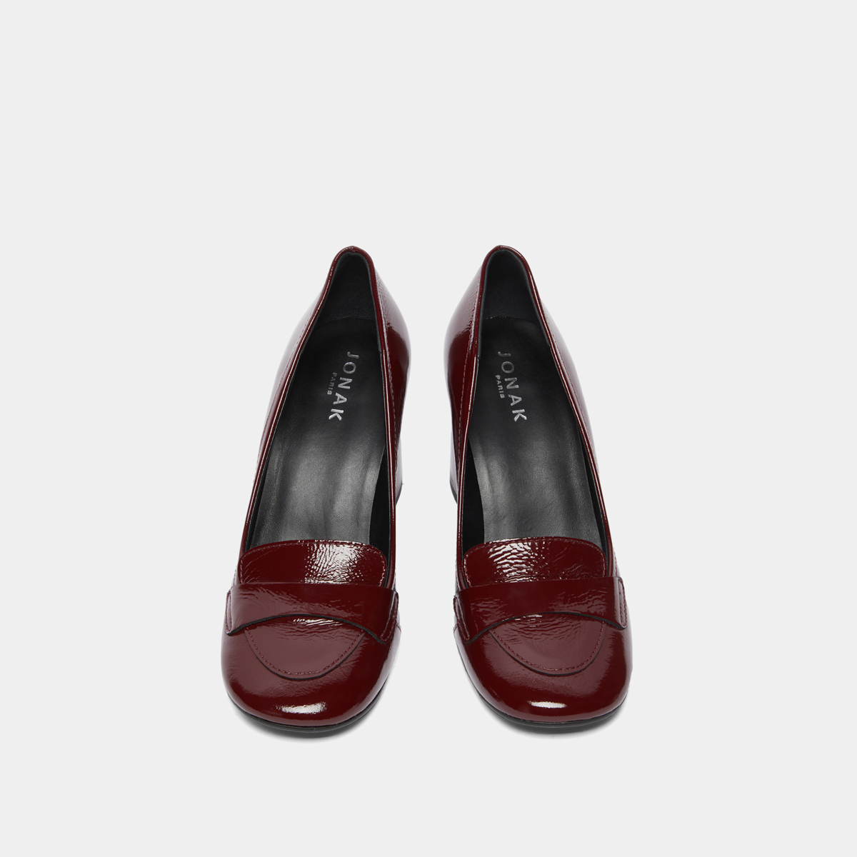 Mocassins &agrave; talons et bouts carr&eacute;s in burgundy pleated patent | BISE