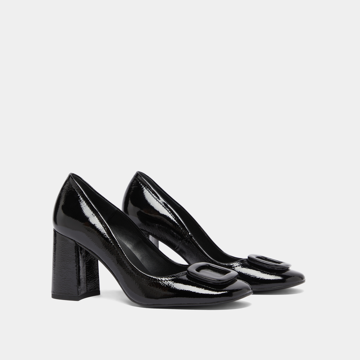Escarpins avec boucles in black pleated patent | BISOU