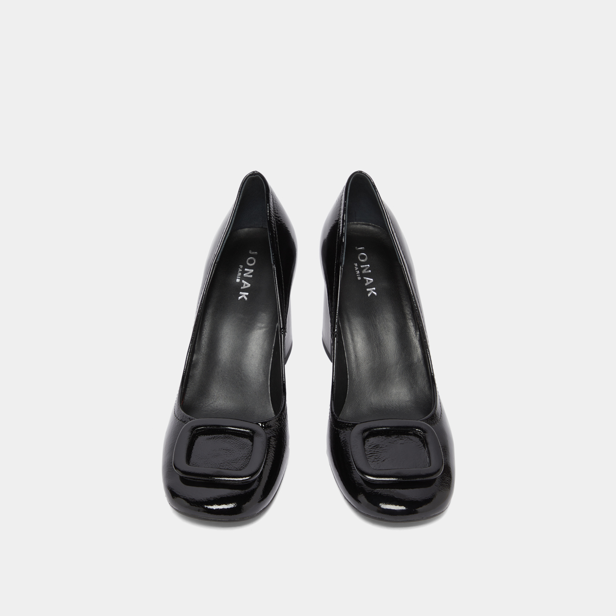 Escarpins avec boucles in black pleated patent | BISOU