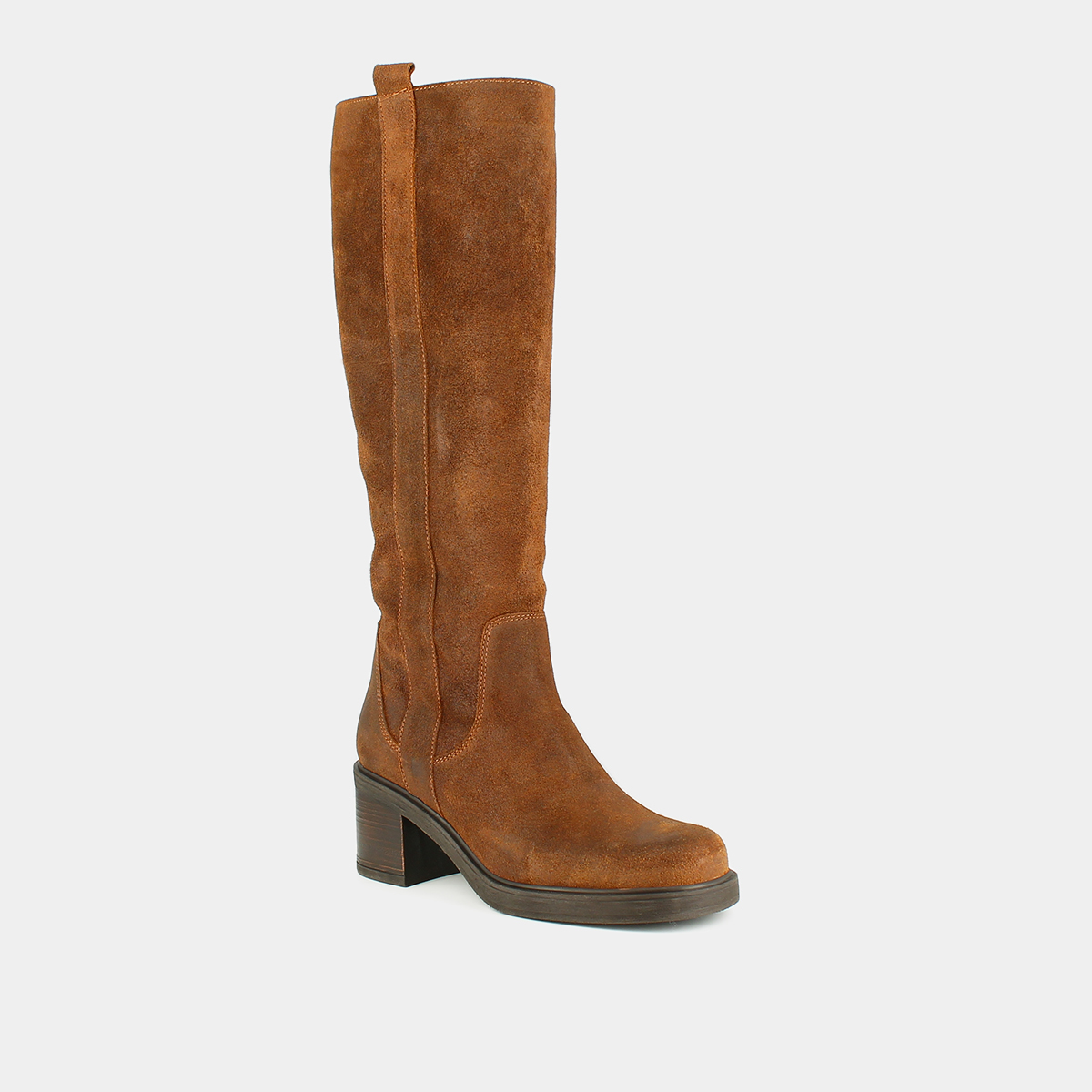 Bottes à bouts carrés et élastiques in tabac laminated suede | PANACHE