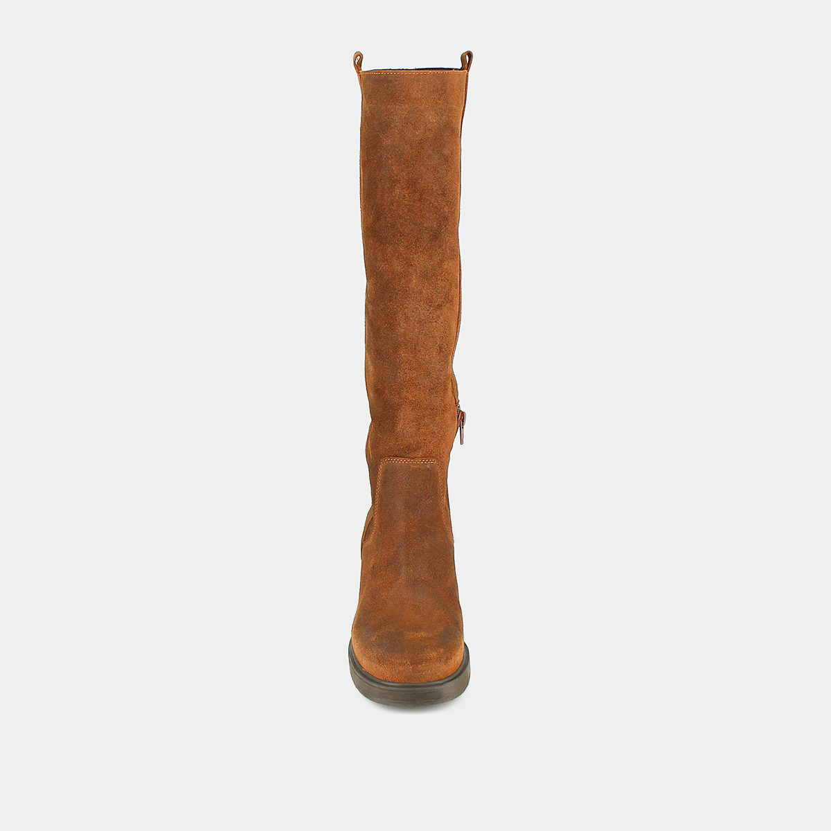 Bottes à bouts carrés et élastiques in tabac laminated suede | PANACHE
