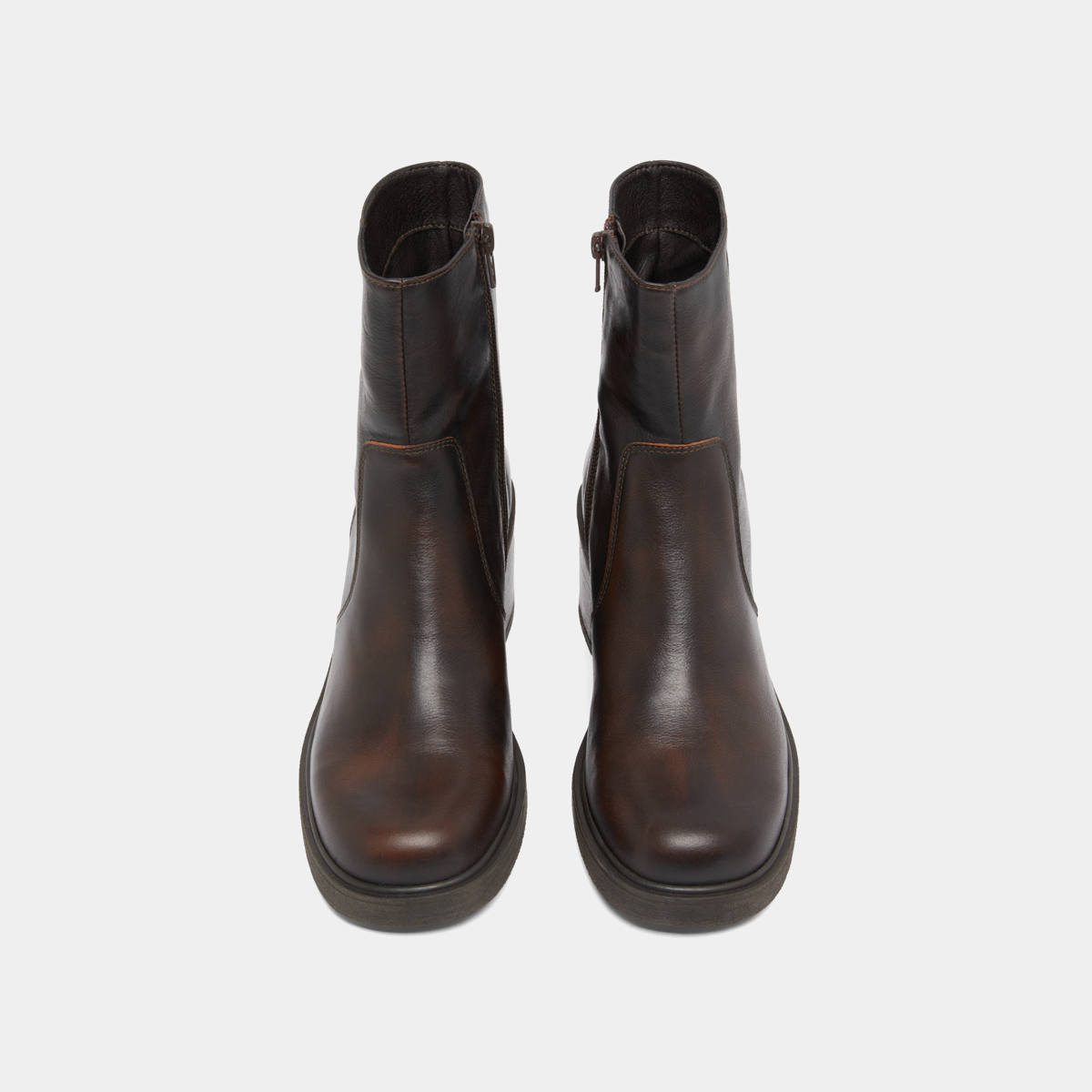 Boots à talons in brown patinated leather | PANDA
