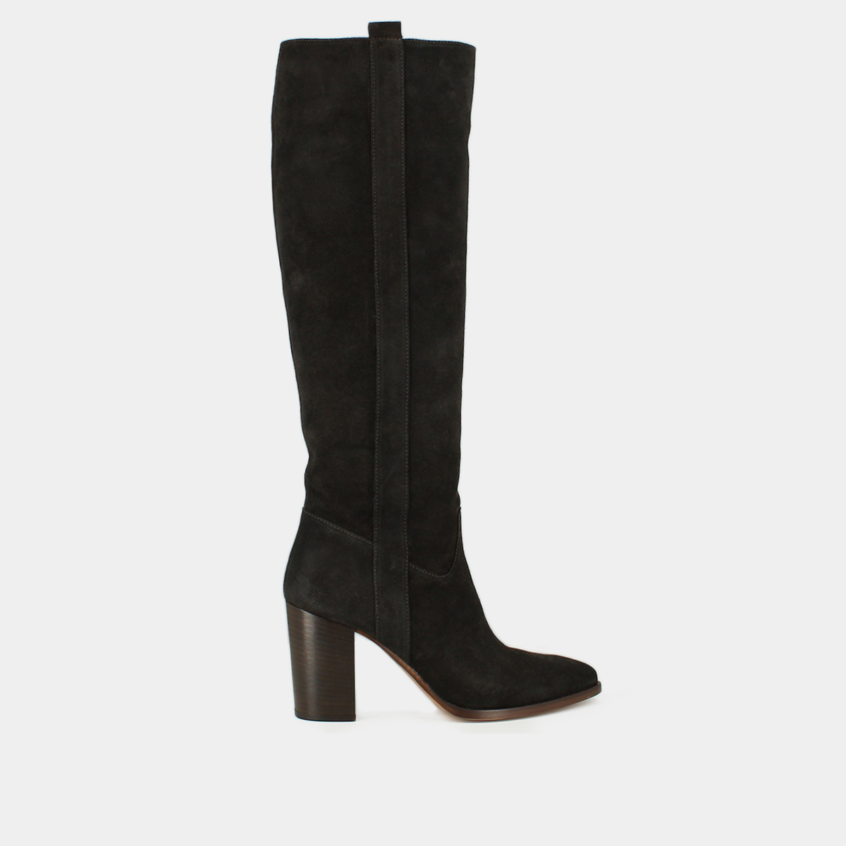 Bottes &agrave; hauts talons et bouts pointus in dark brown suede | PECHE