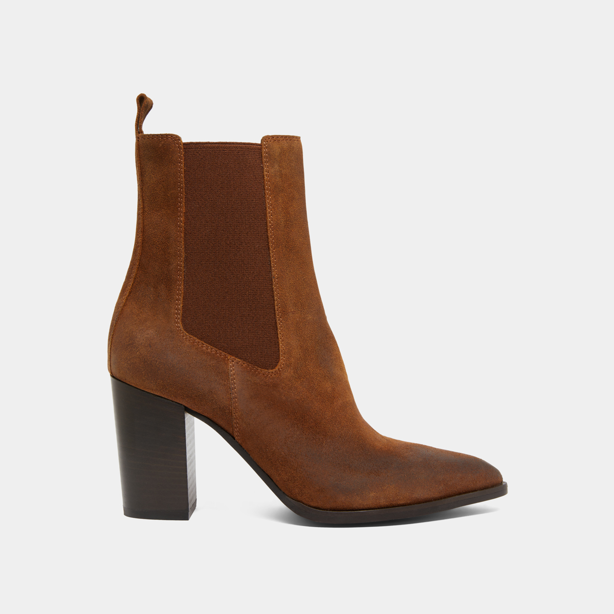 Bottines &agrave; talons et &eacute;lastiques in cognac laminated suede | PEPITA