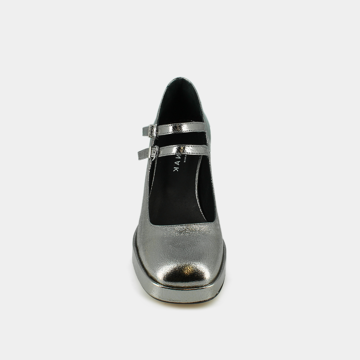 Mary Jane with double straps and platforms in dark silver metallic leather | VERITE