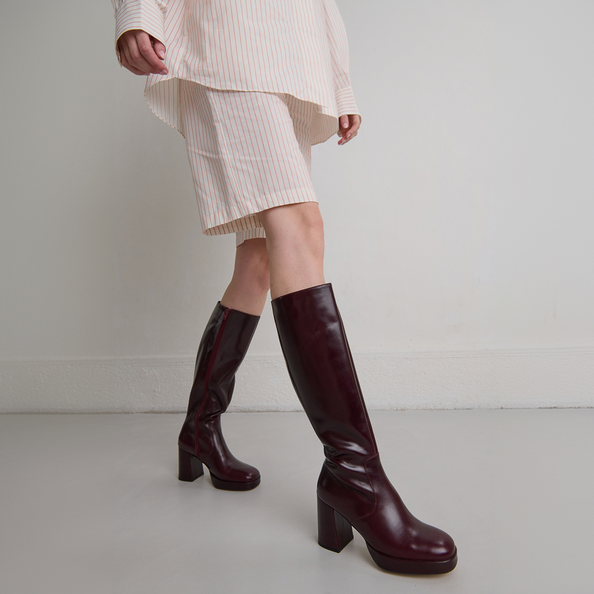 Platform boots in burgundy leather | VENDOME