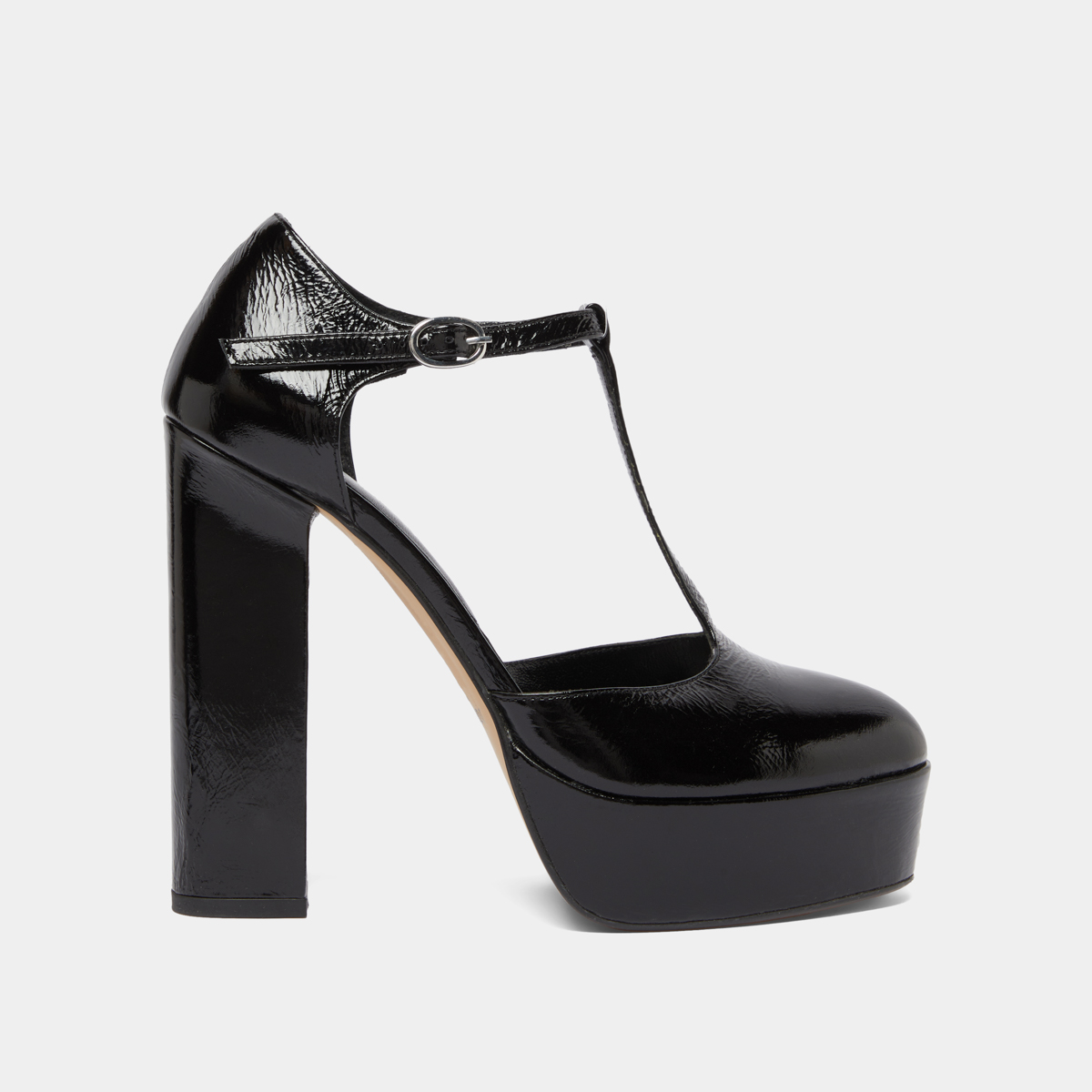 Salomés à talons hauts in black shiny leather | VANCO