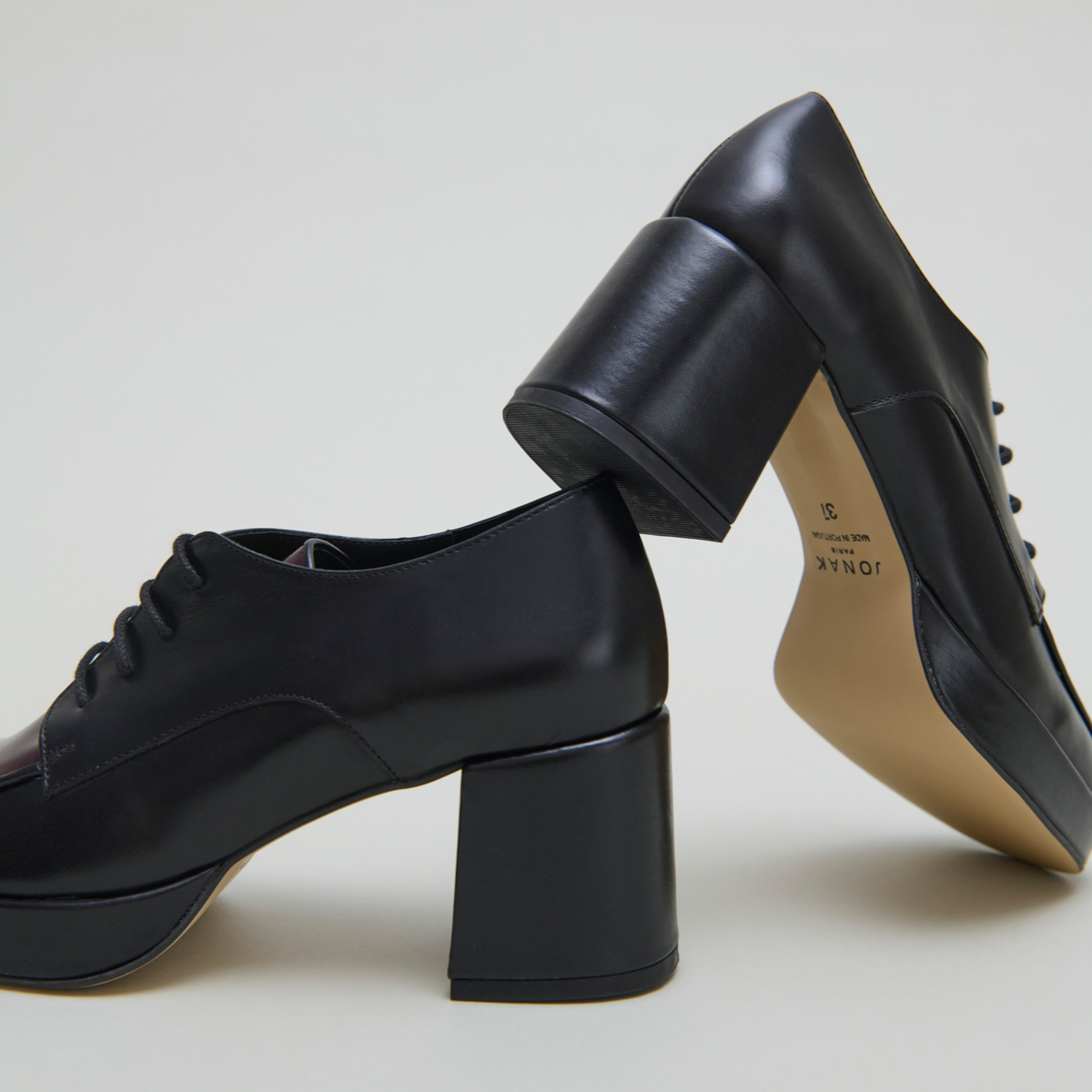Derbies à talons in black and burgundy leather | VIVALDI
