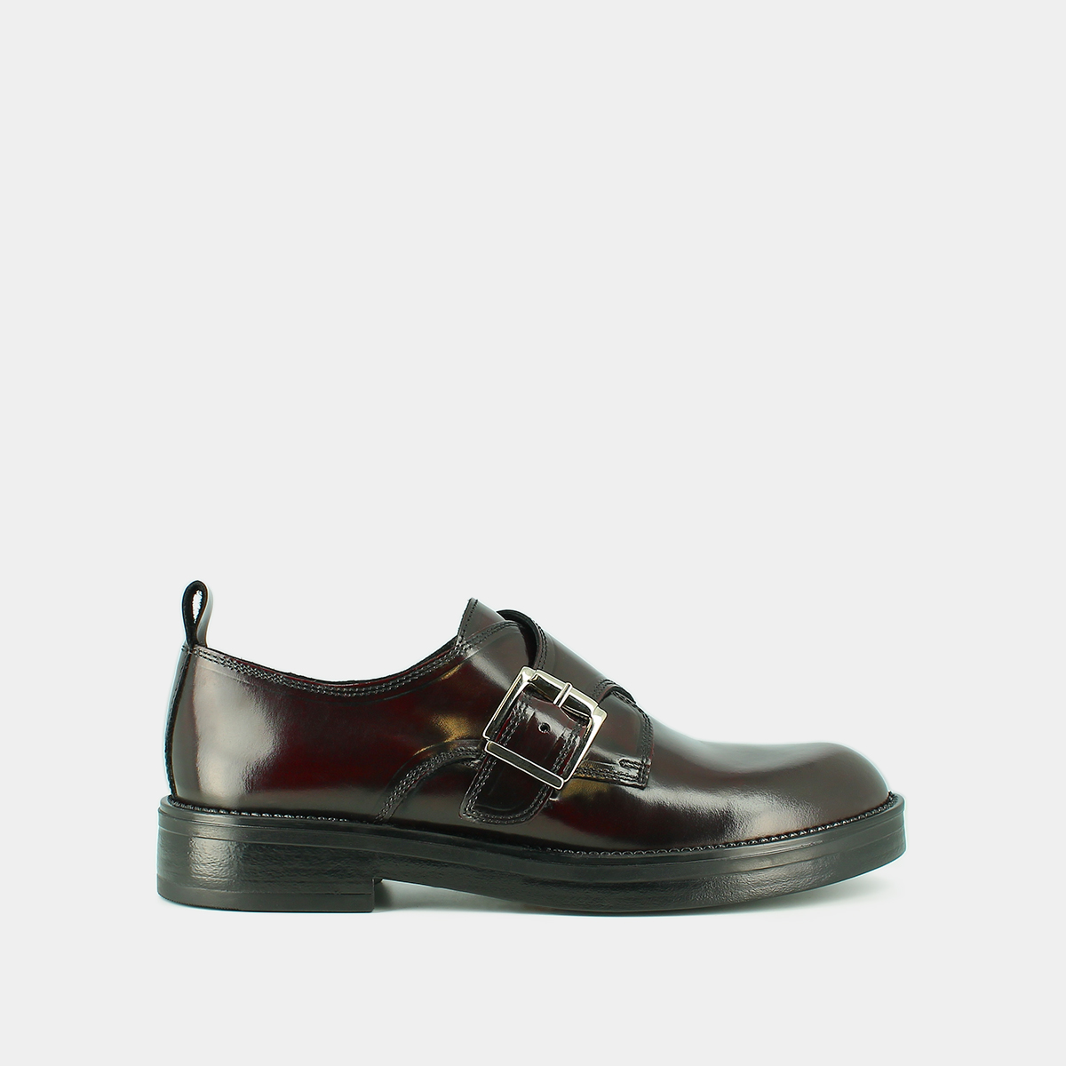 Derbies à boucles ajustables in burgundy patinated leather | ARCHIBALD