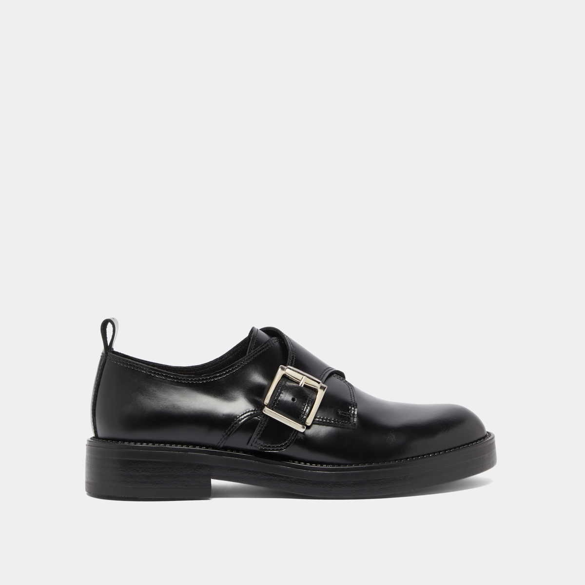 Derbies à boucles ajustables in black glazed leather | ARCHIBALD