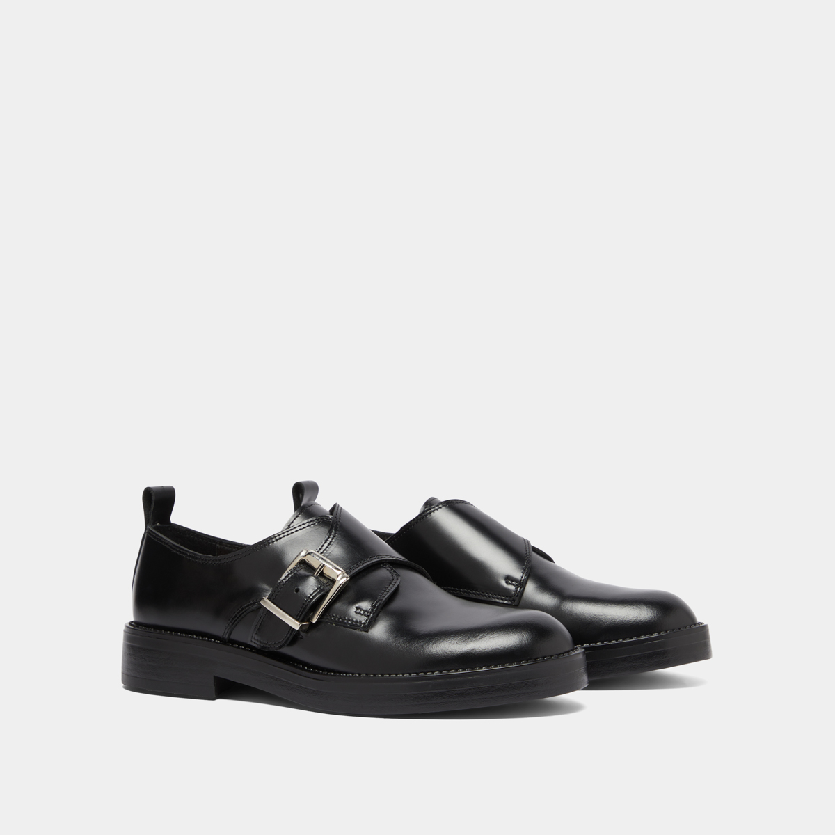 Derbies à boucles ajustables in black glazed leather | ARCHIBALD
