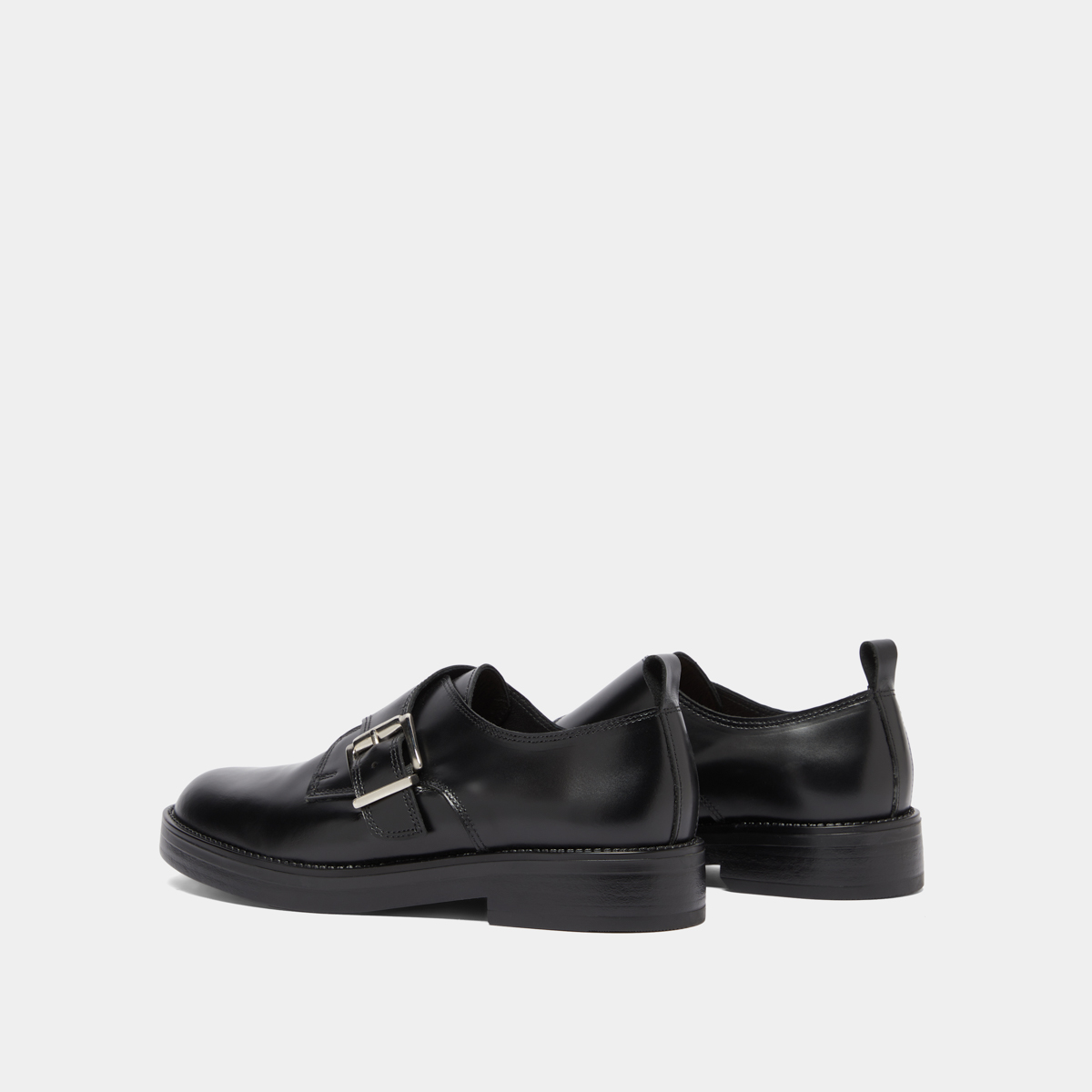 Derbies à boucles ajustables in black glazed leather | ARCHIBALD