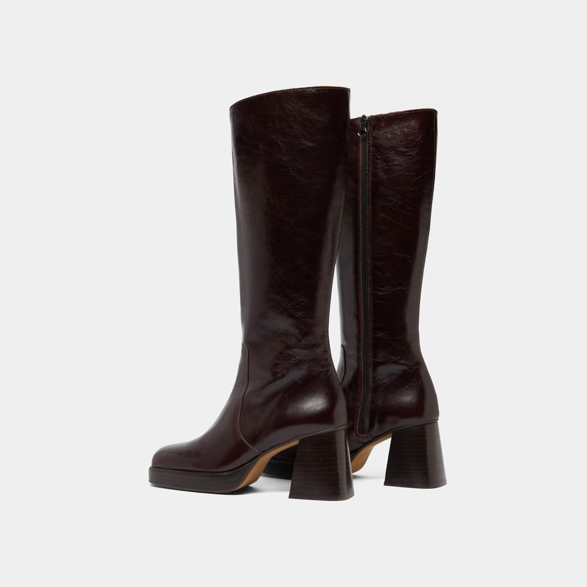 Platform boots in chocolate distressed leather | BETINA