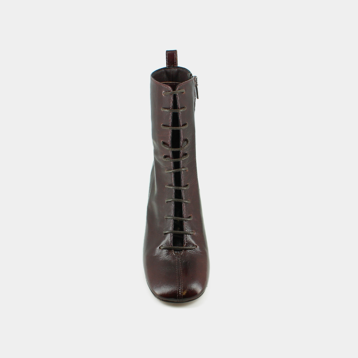 Bottines &agrave; talons et &agrave; lacets in chocolate distressed leather | BOSE