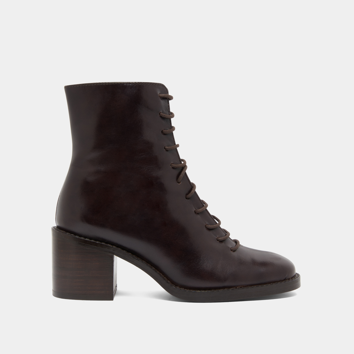 Boots à lacets et talons débordants in dark brown leather | BRINDILLE