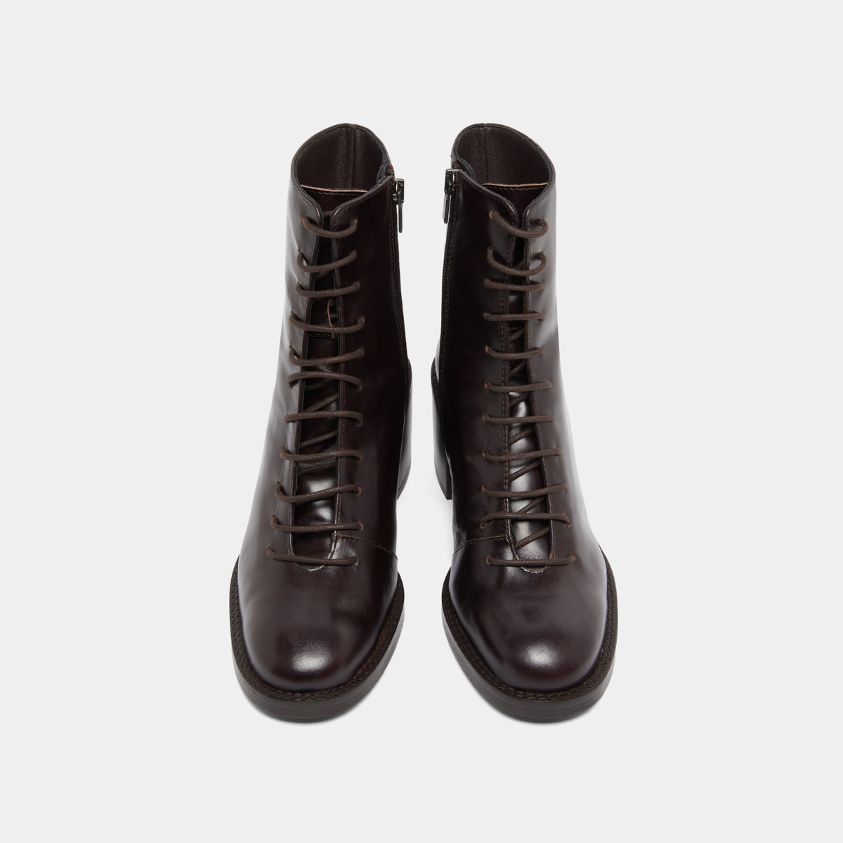 Boots à lacets et talons débordants in dark brown leather | BRINDILLE