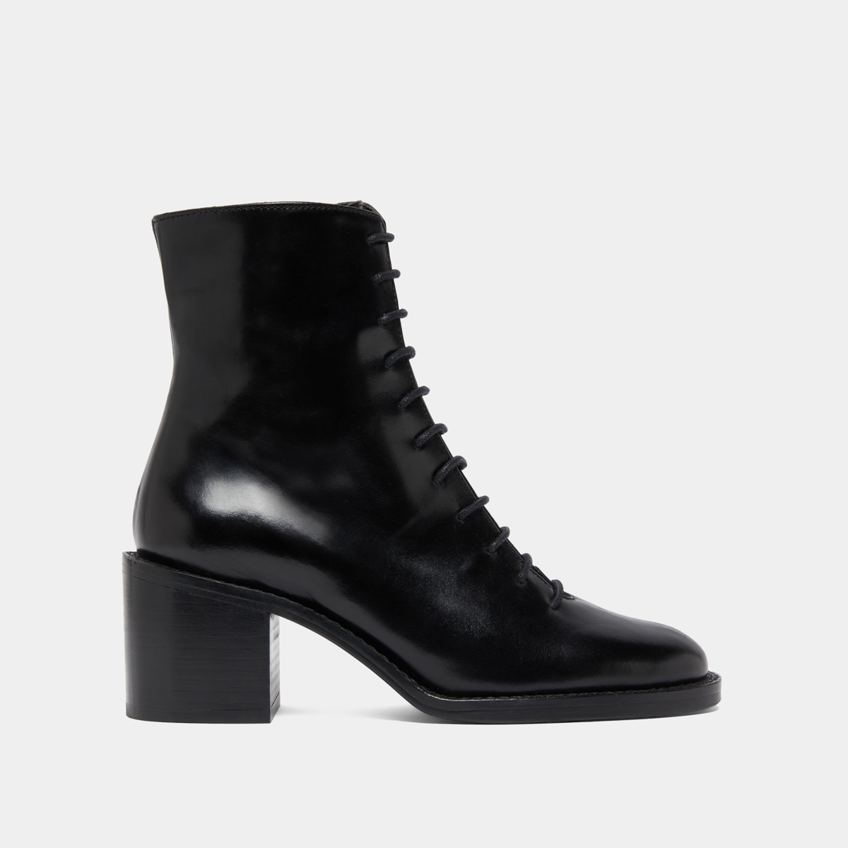 Boots à lacets et talons débordants in black leather | BRINDILLE