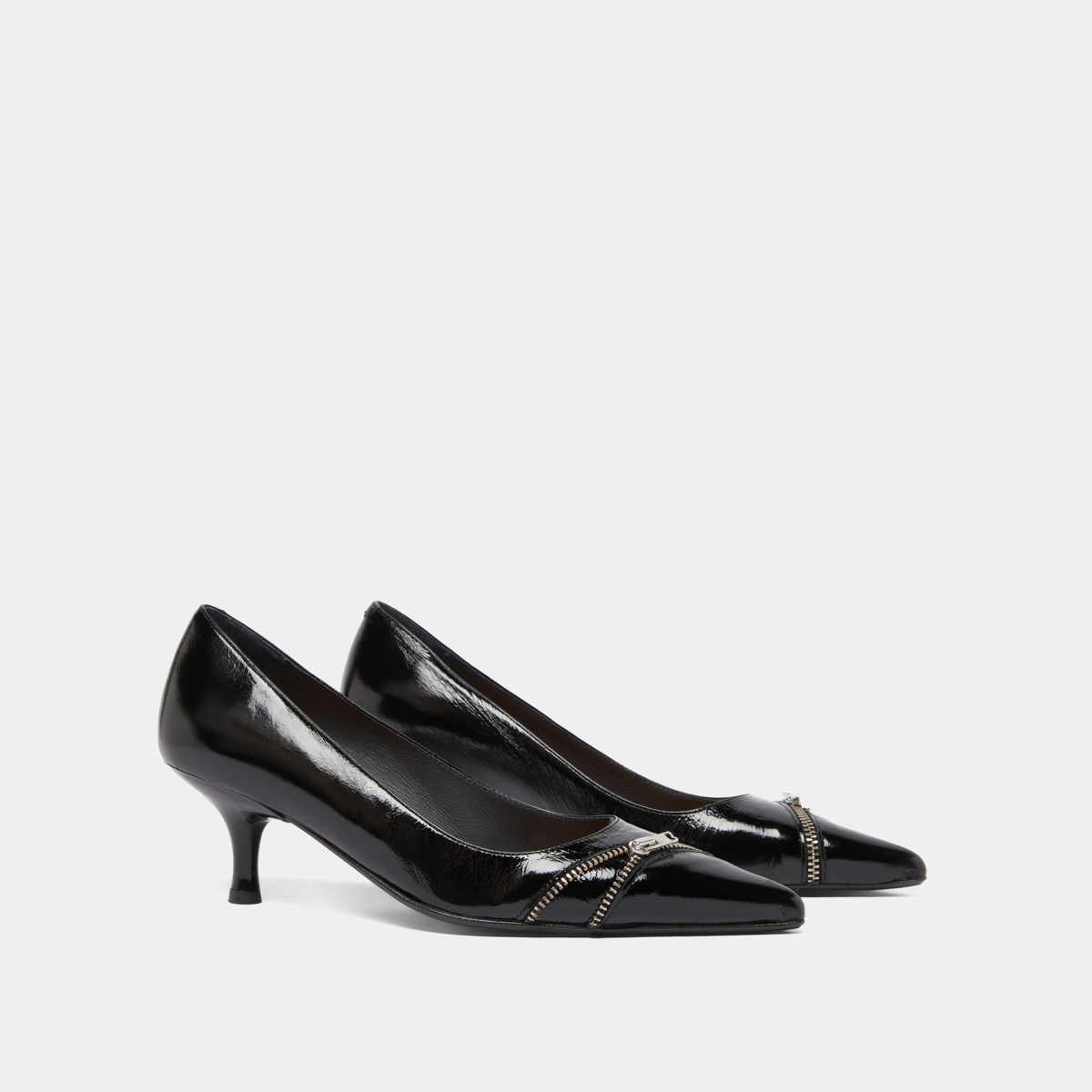Escarpins à fermetures éclairs in black shiny leather | DANIELA