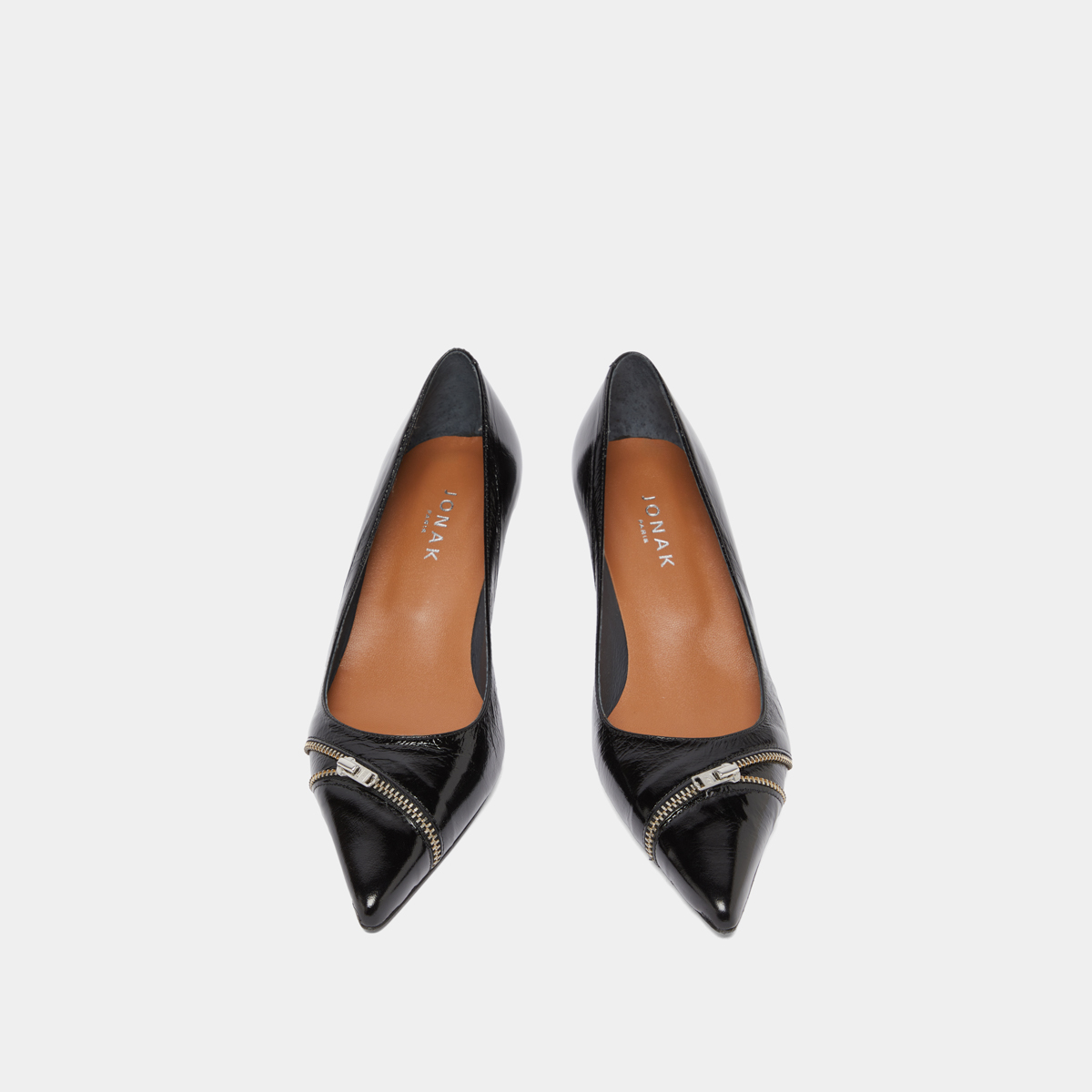 Escarpins à fermetures éclairs in black shiny leather | DANIELA