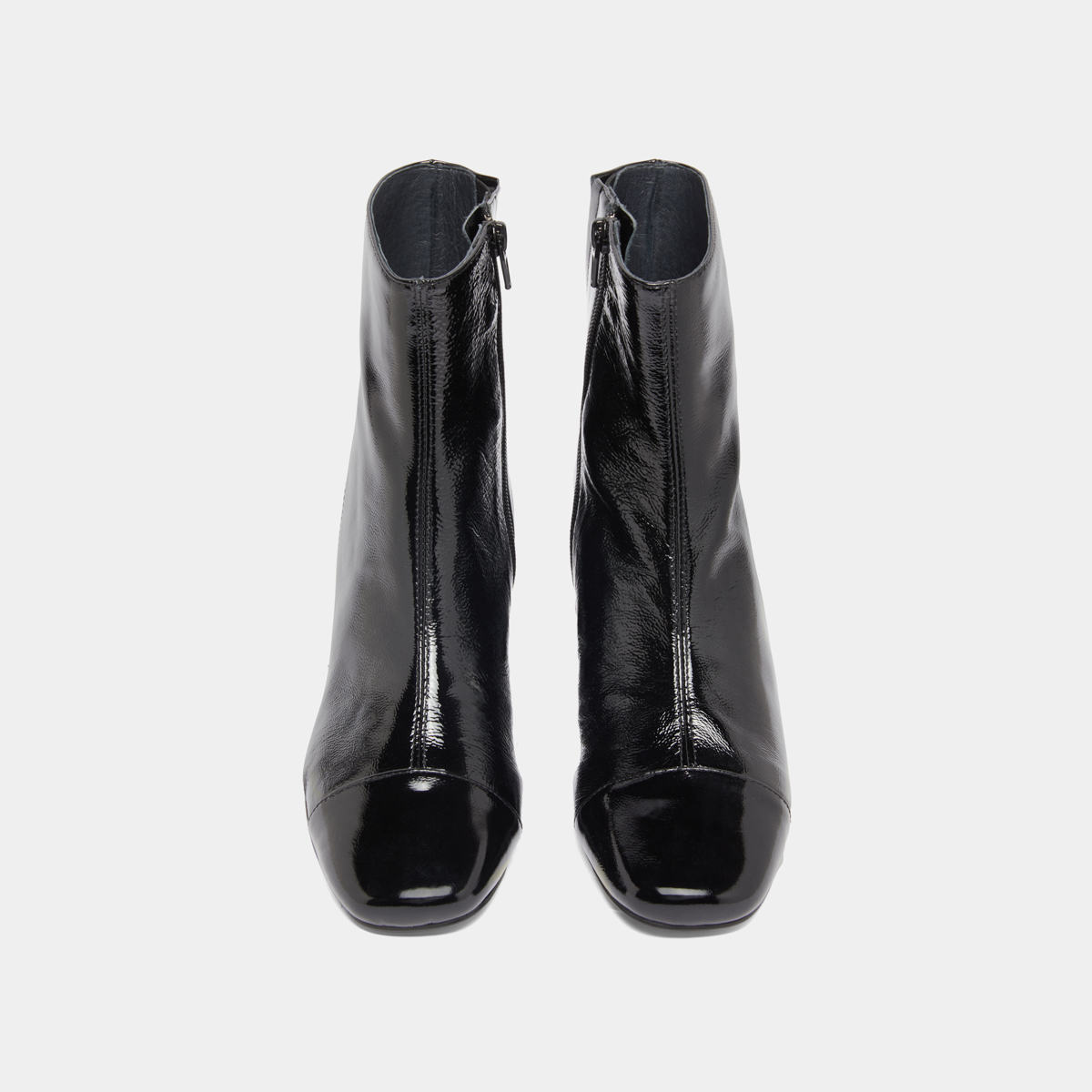 Ankle boots with zips in black pleated patent leather | DOMENICA