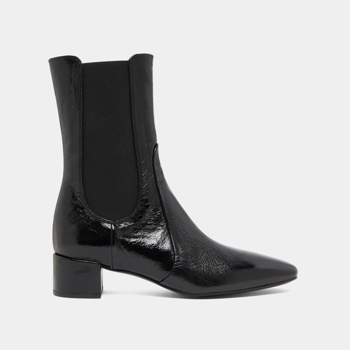 Bottines &agrave; larges &eacute;lastiques in black shiny leather | DOXI
