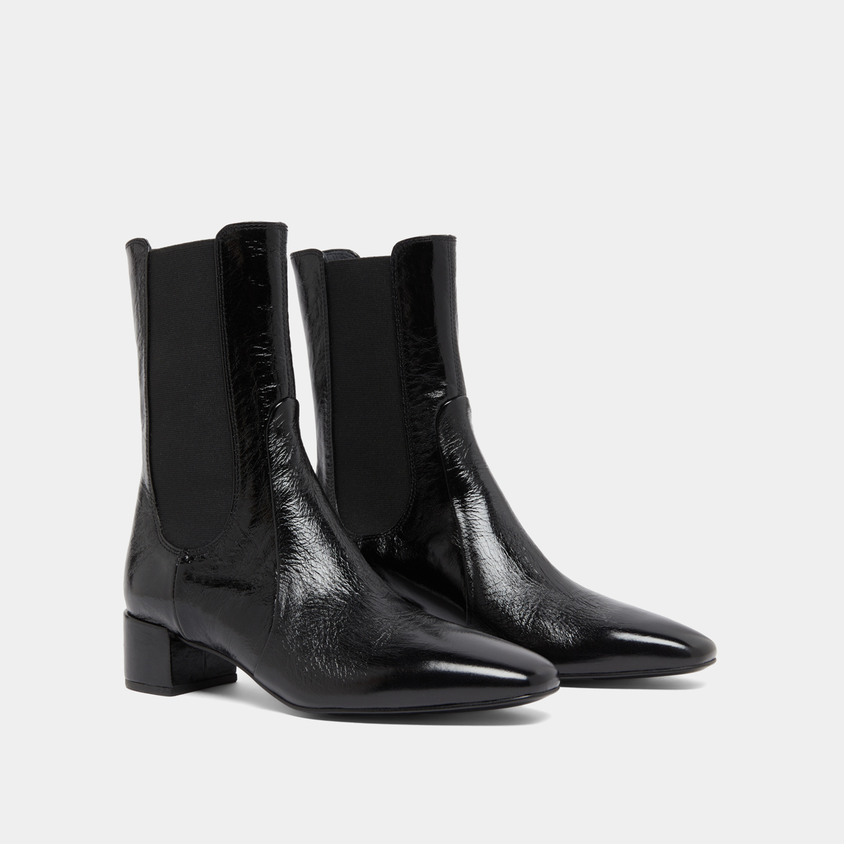 Bottines &agrave; larges &eacute;lastiques in black shiny leather | DOXI