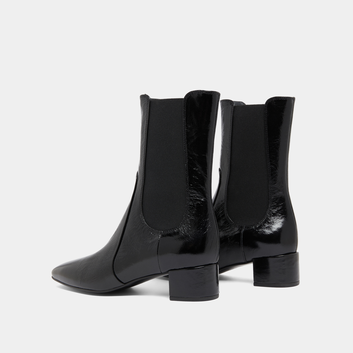 Bottines &agrave; larges &eacute;lastiques in black shiny leather | DOXI