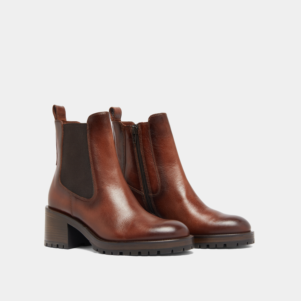 Lowboots with elastic bands in cognac patinated leather | CECILE
