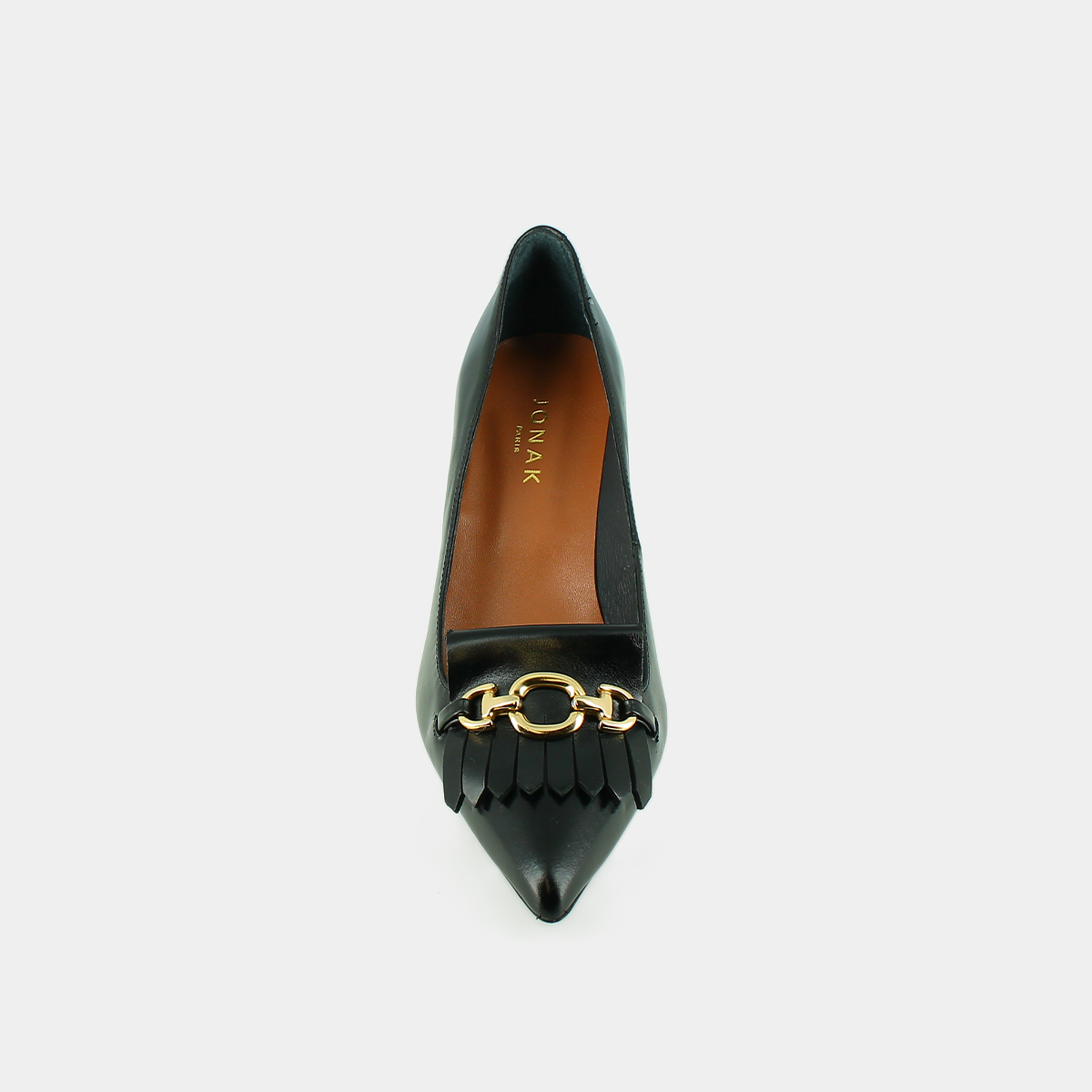 Pumps with gold bits in black leather | DELBA