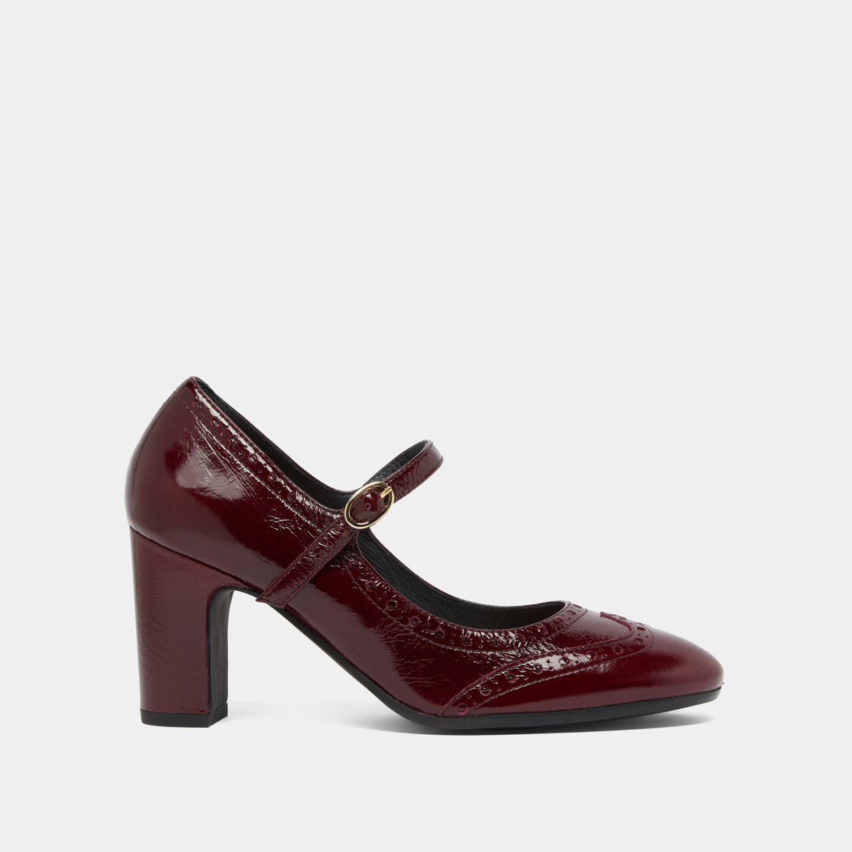 Babies à talons et détails perforés in burgundy shiny leather | DIRIOS