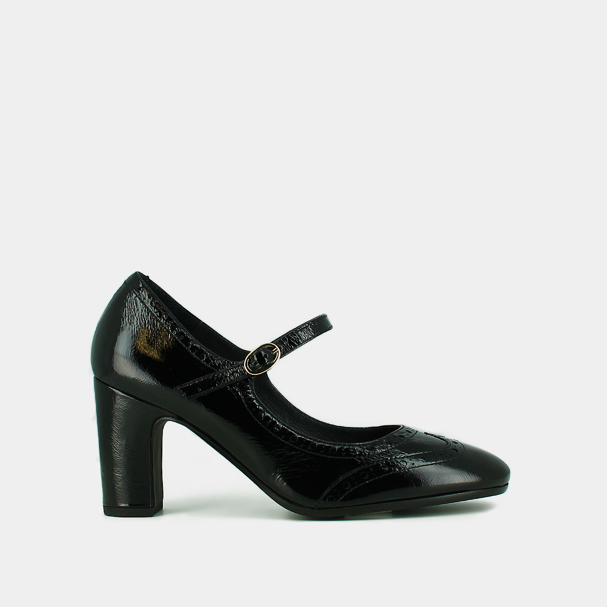 Babies à talons et détails perforés in black shiny leather | DIRIOS