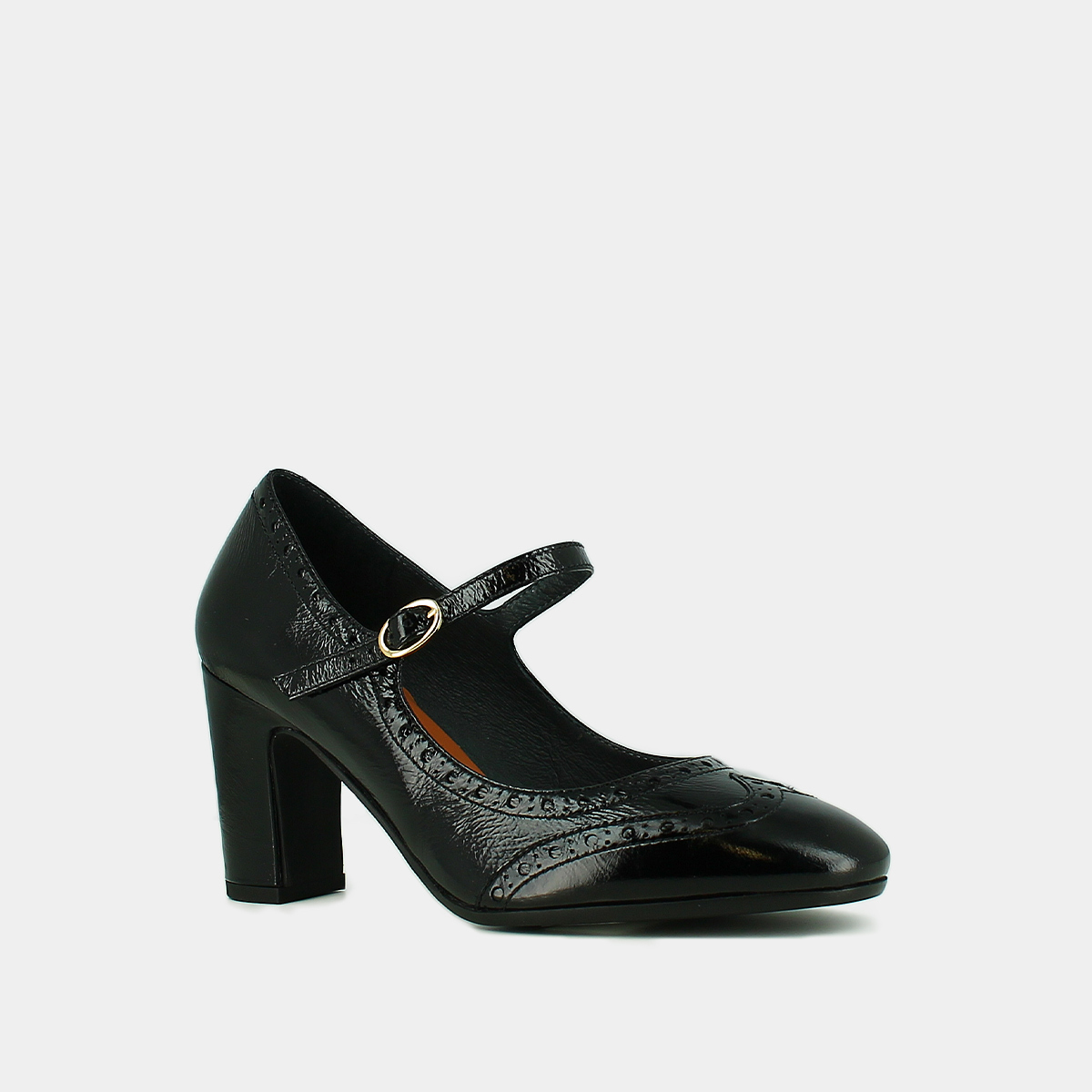 Babies à talons et détails perforés in black shiny leather | DIRIOS