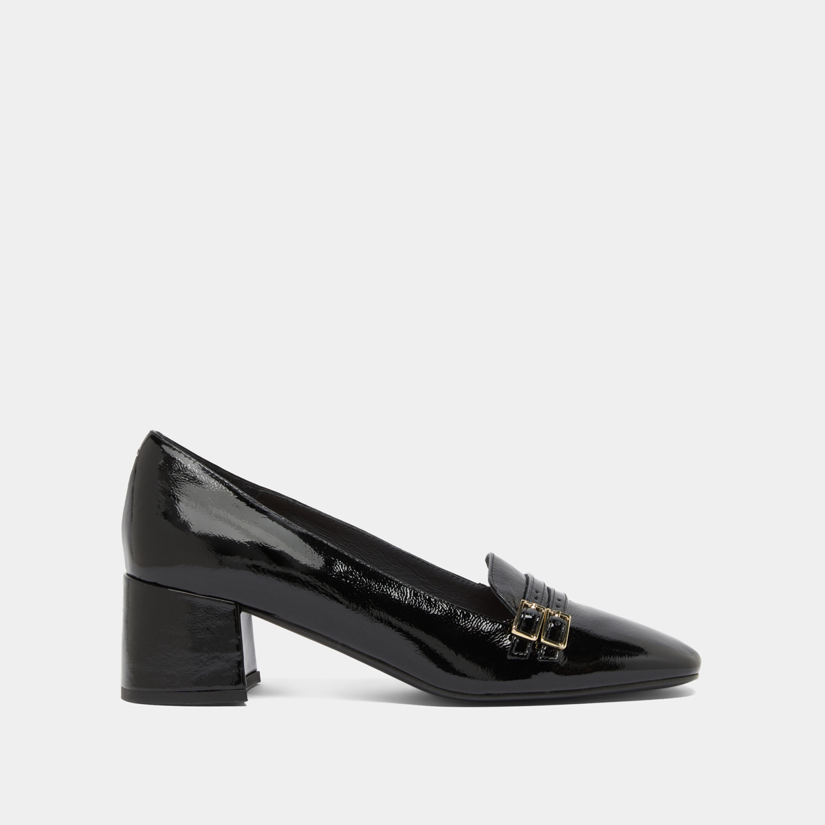 Ballerines à talons in black pleated patent | DENARIO