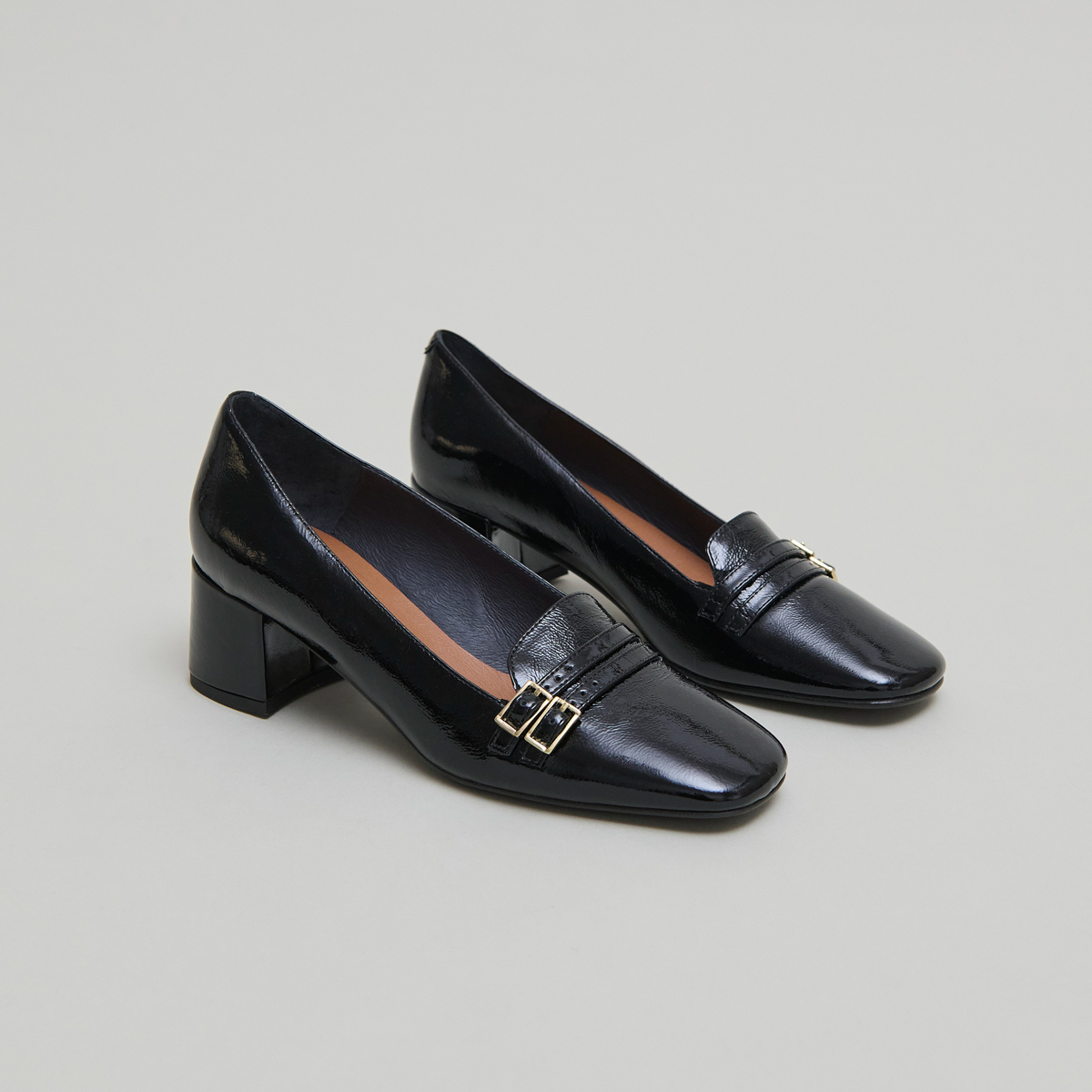 Ballerines à talons in black pleated patent | DENARIO