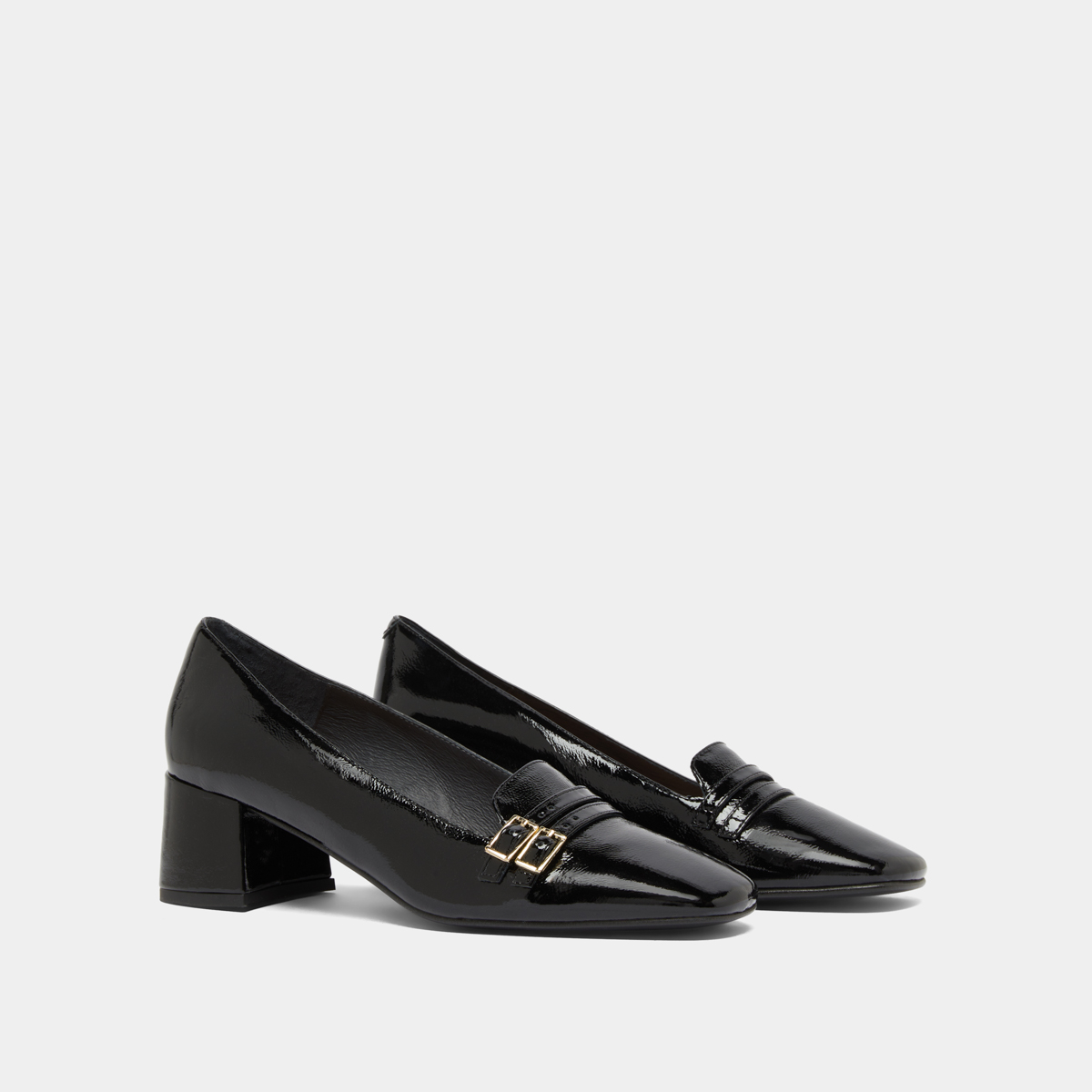 Ballerines à talons in black pleated patent | DENARIO