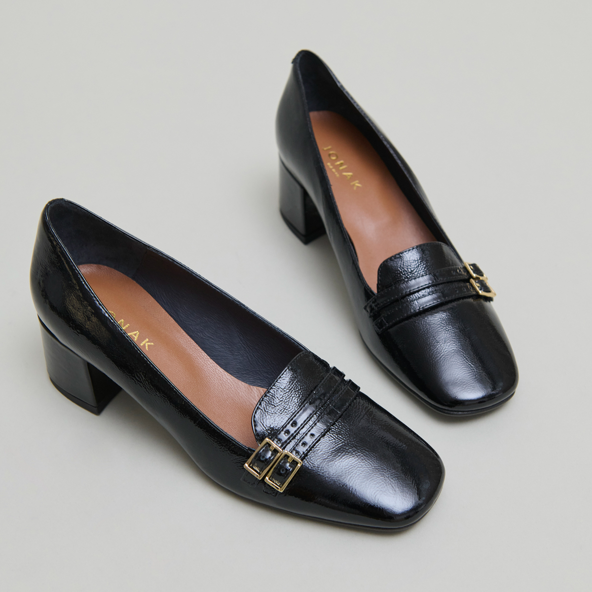 Ballerines à talons in black pleated patent | DENARIO
