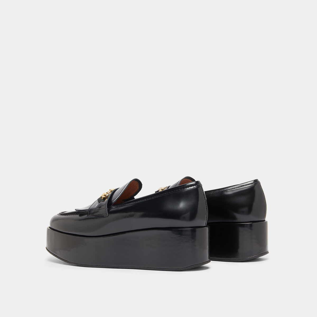 Mocassins à boucles dorées in black glazed leather | DELPHES