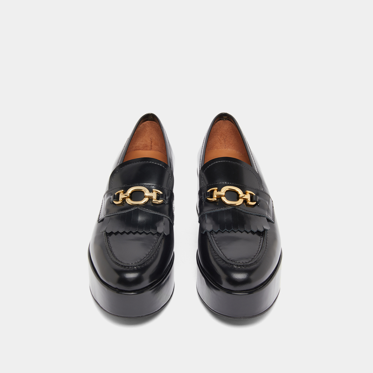 Mocassins à boucles dorées in black glazed leather | DELPHES
