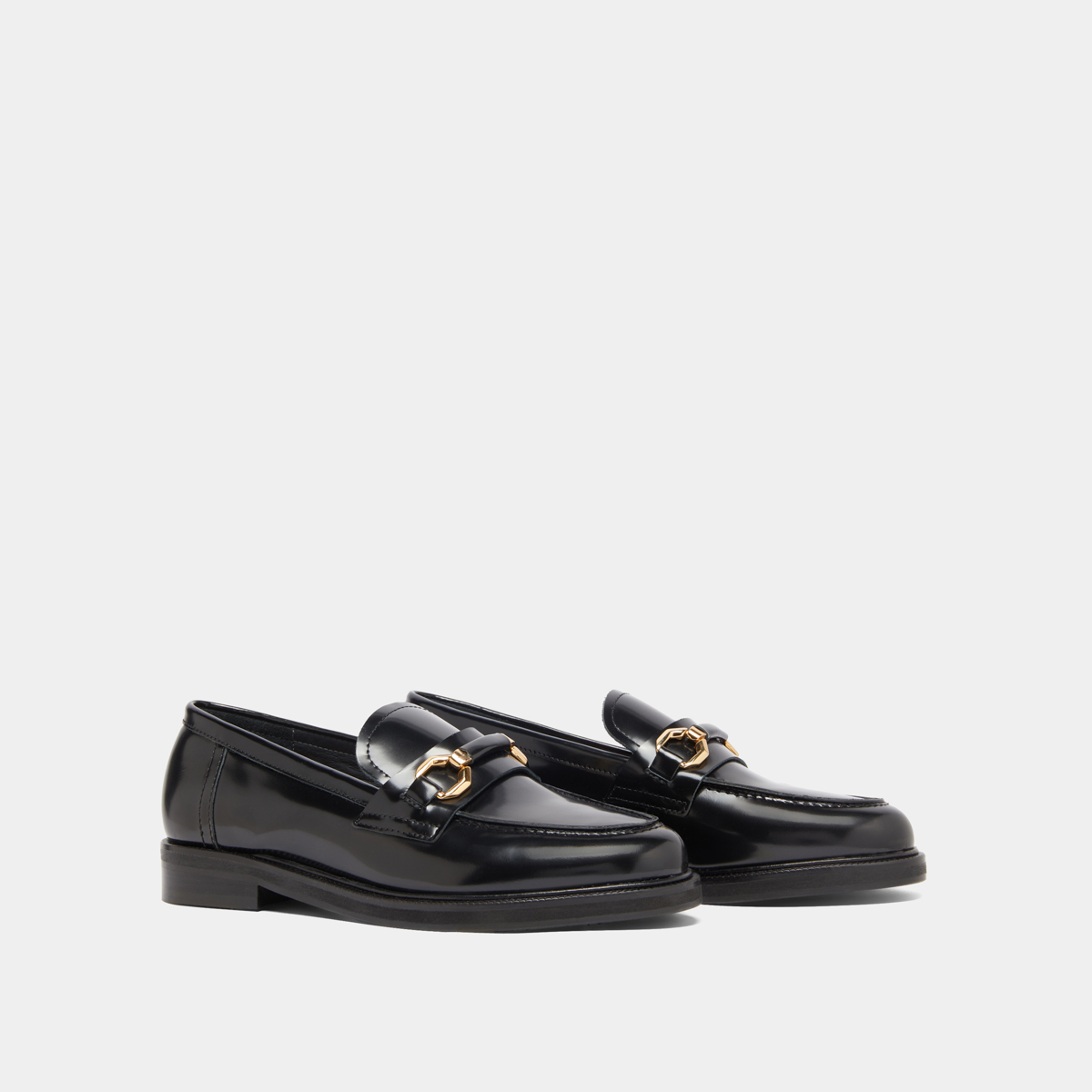 Loafers with gold bits in black glazed leather | DROP