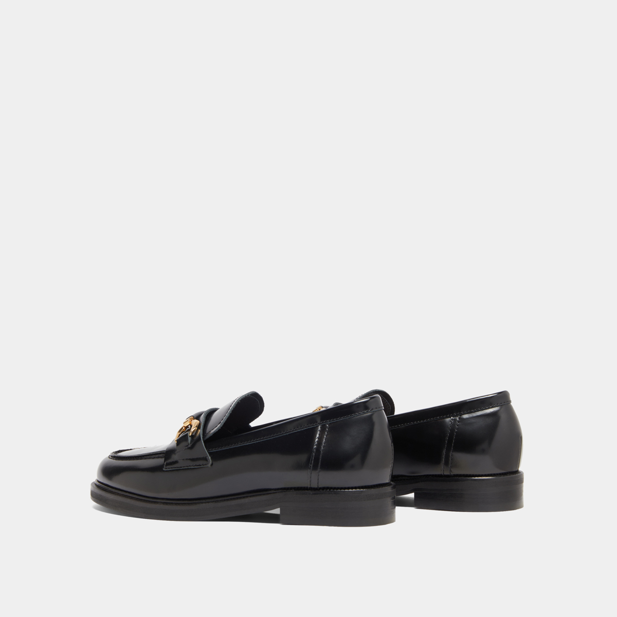 Loafers with gold bits in black glazed leather | DROP