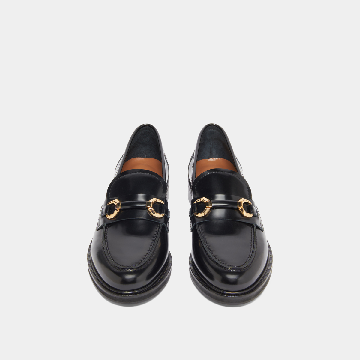 Loafers with gold bits in black glazed leather | DROP