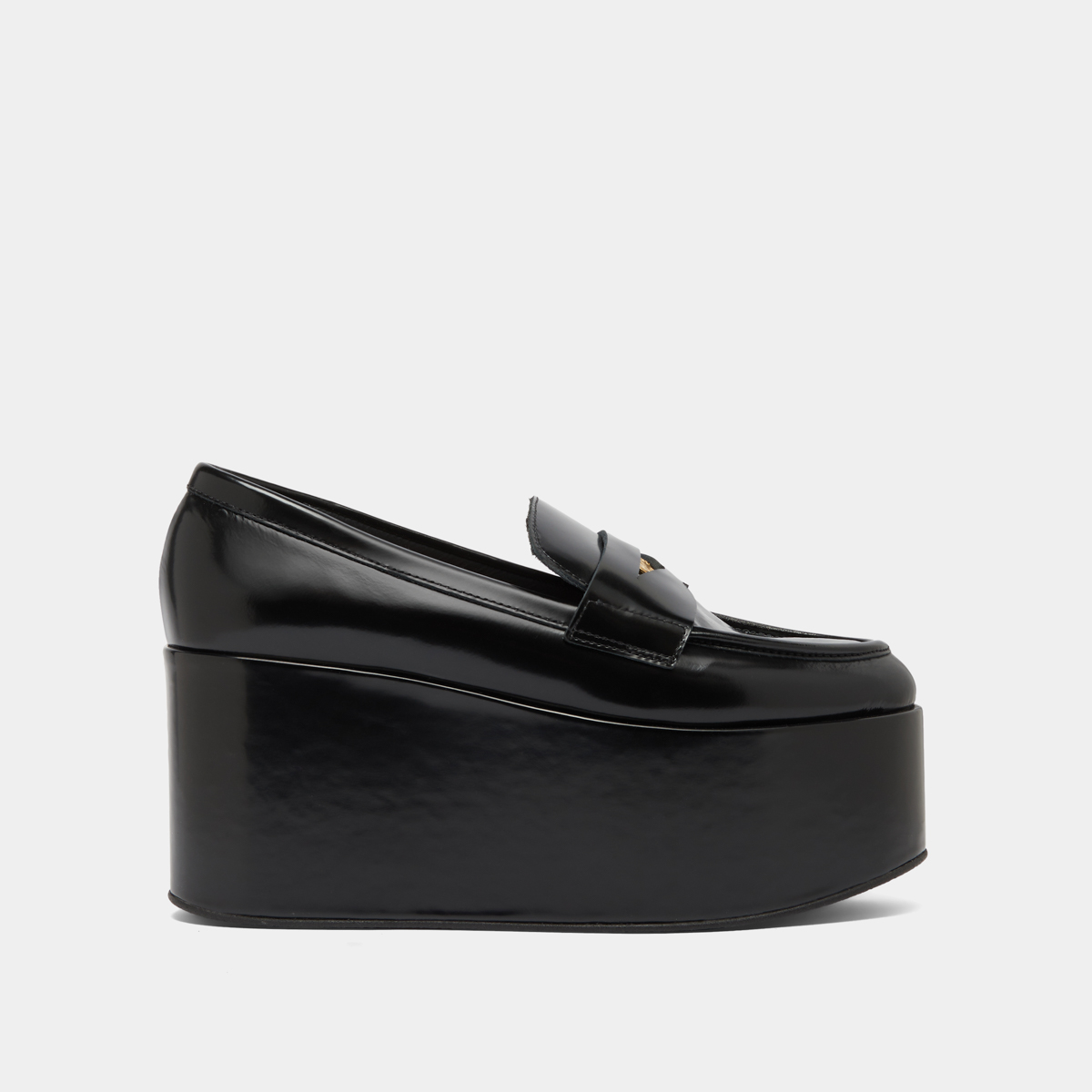 Mocassins à plateformes in black glazed leather | DOPO