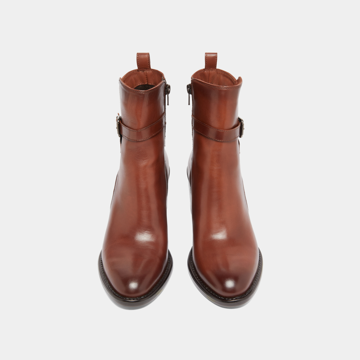 Bottines à talons et boucles in cognac patinated leather | CAJOU
