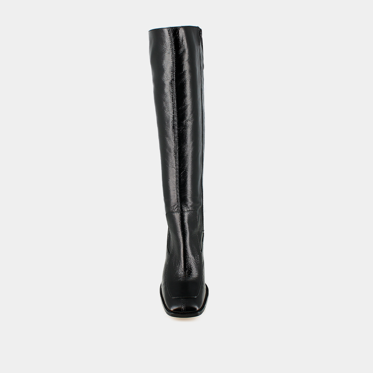 Square-toe high boots in black distressed leather calf size M | VAUBANE
