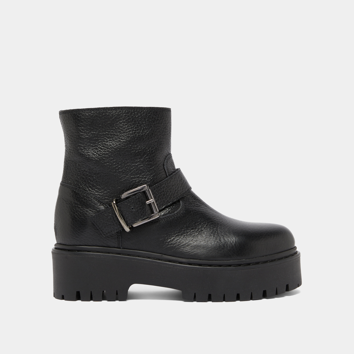 Boots à semelles crantées et boucles in black grained leather | RANA