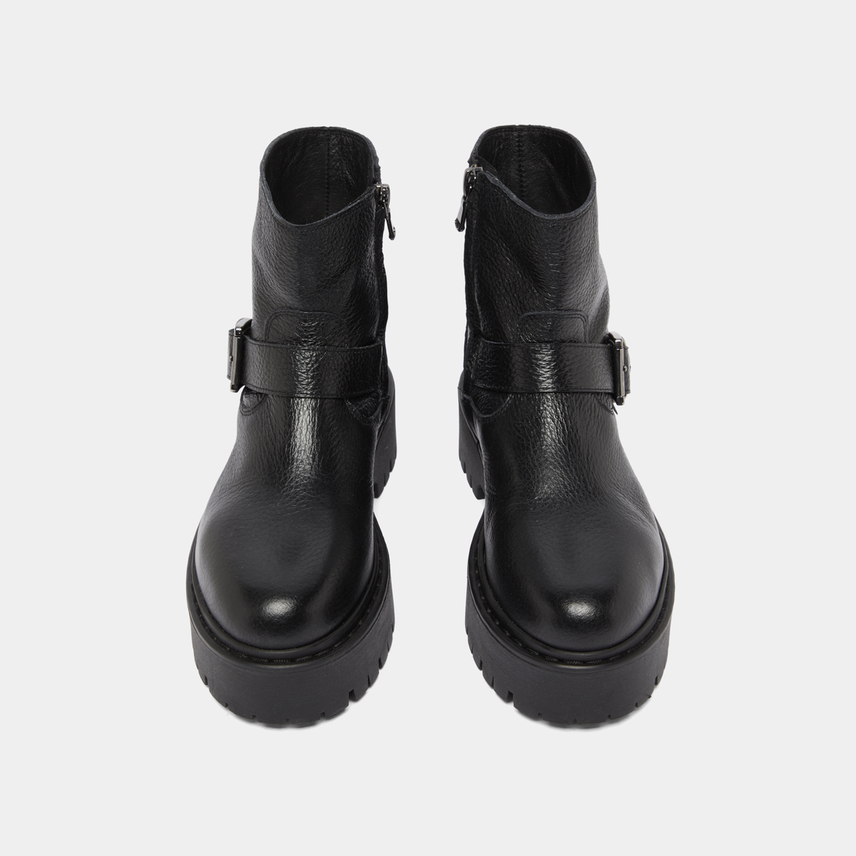 Boots à semelles crantées et boucles in black grained leather | RANA