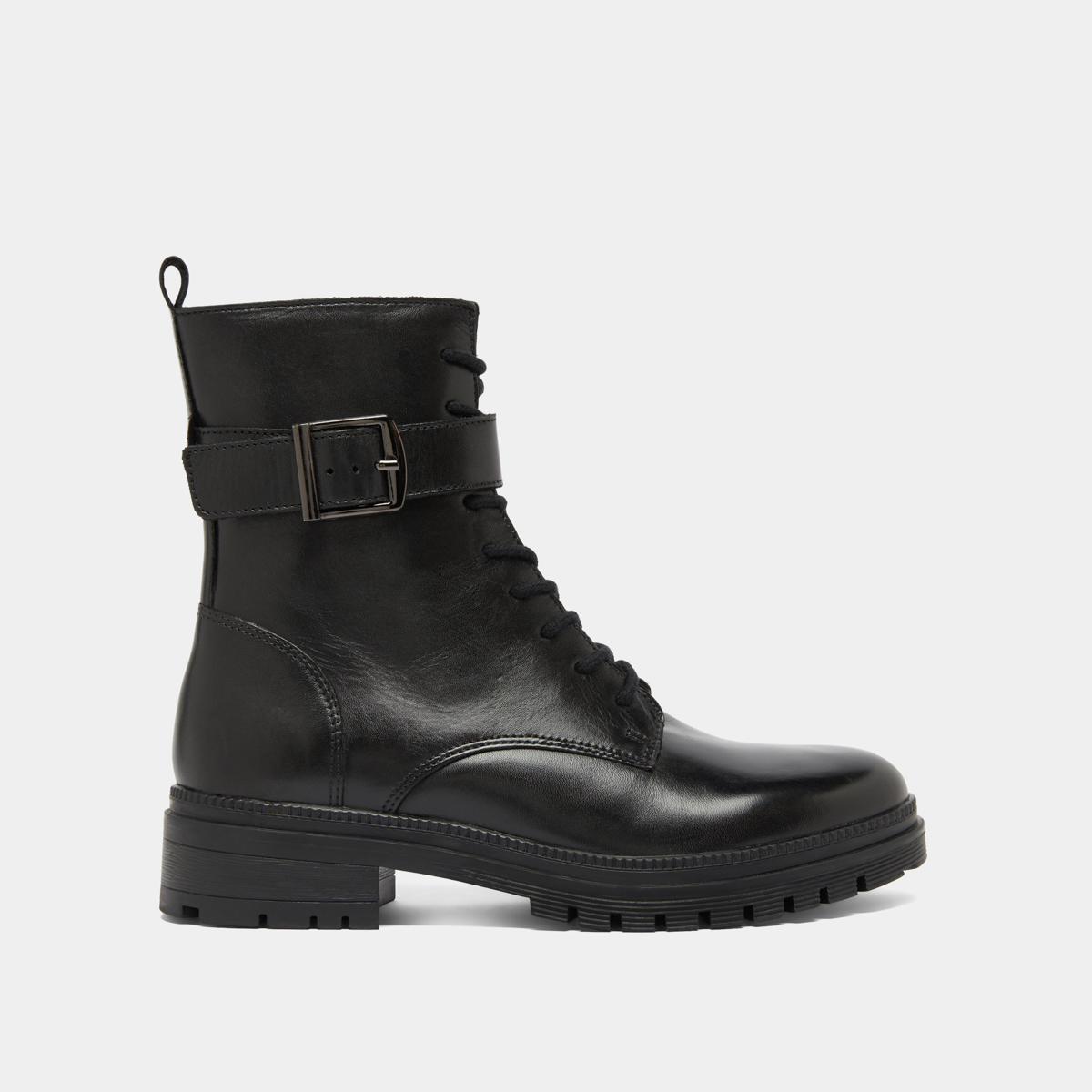 Bottines à lacets et semelles crantées in black leather | GIPSY